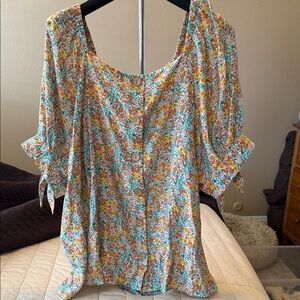 LC Lauren Conrad Vibrant Floral Button-Down Blouse